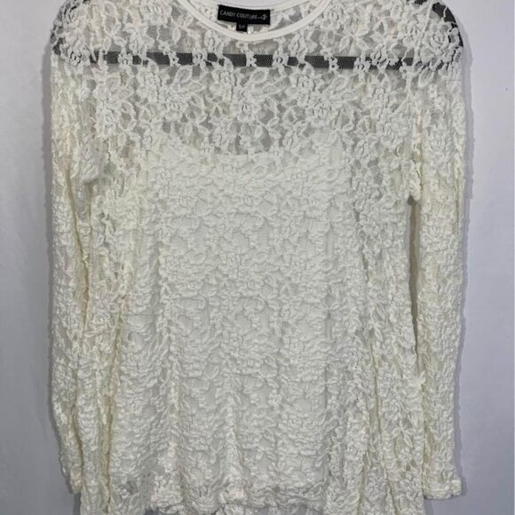 Woman’s Lace Long Sleeve. Built In Camisole. Lots Of Stretch. Candy Couture - Picture 2 of 7